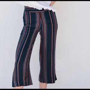 Sundry Striped Wide Leg Gauze Crop Pants
